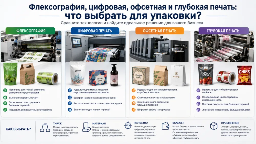 Флексография, цифровая, офсетная и глубокая печать: что выбрать для упаковки?