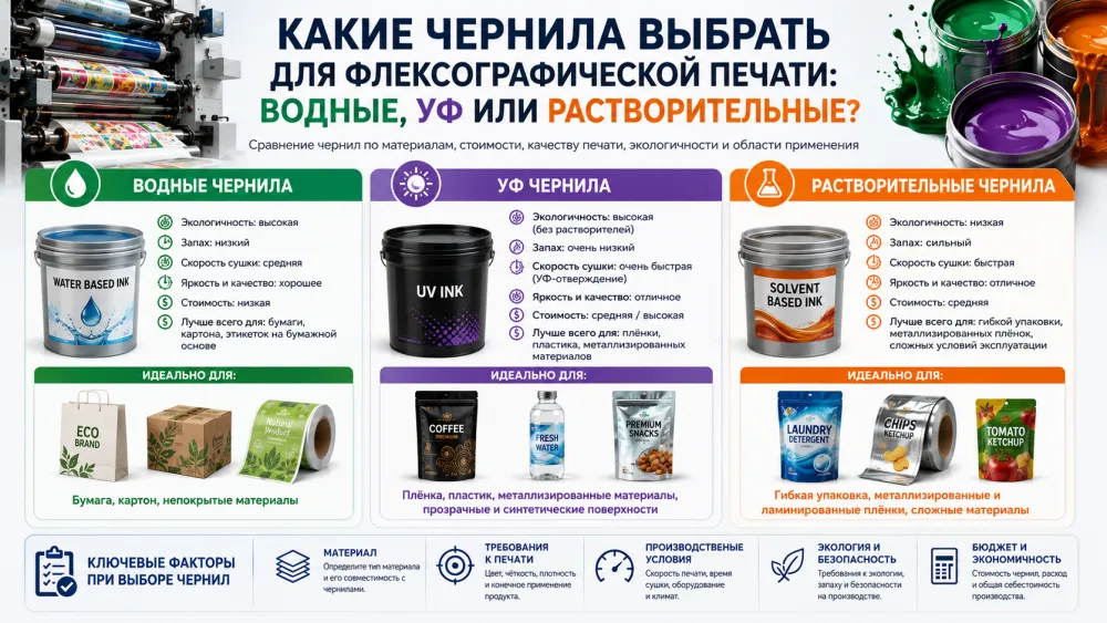 Какие чернила выбрать для флексографической печати: водные, УФ или растворительные?