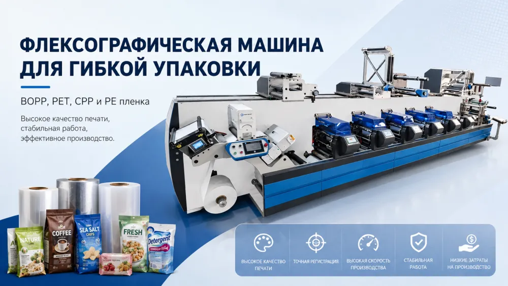 Флексографическая машина для гибкой упаковки: BOPP, PET, CPP и PE пленка